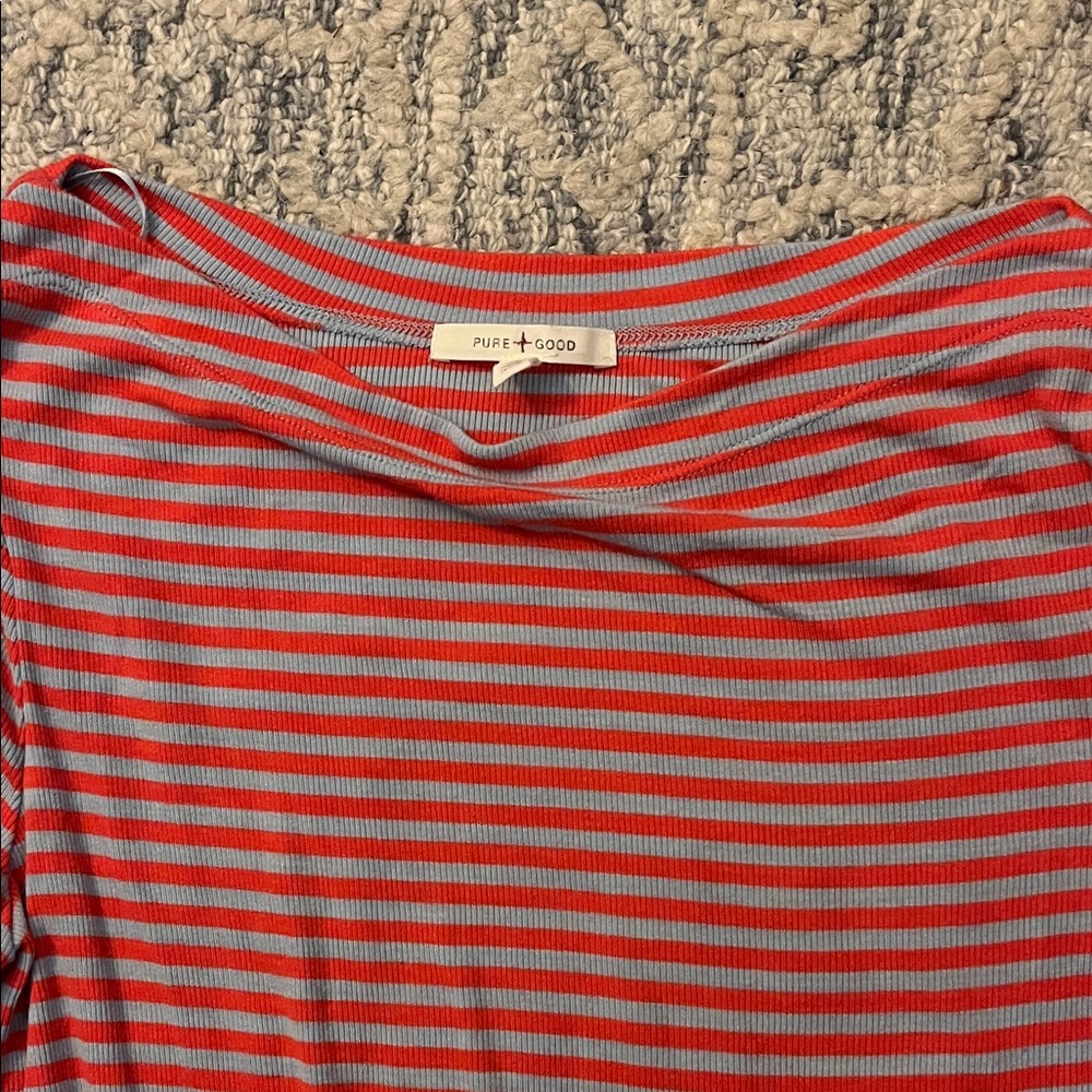 Pure + Good Women's Striped Boat Neck Sweater - Red and Light Blue